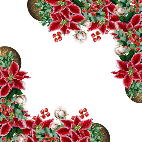 Poinsettia Watercolor Hd Transparent, Winter Watercolor Poinsettia Border With Gold Glitter ...