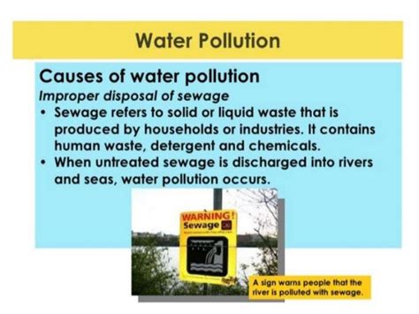 Water pollution due to sewage