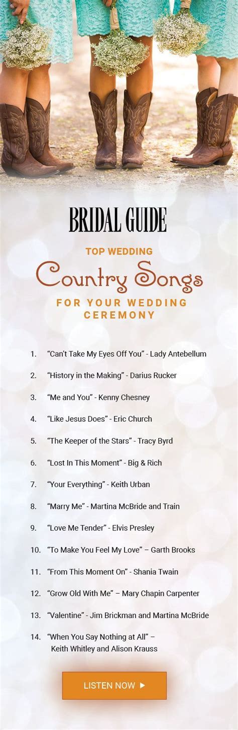 the bride and groom's country songs for ceremonys is featured in this page