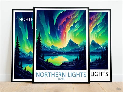 Northern Lights Travel Poster Northern Lights Print Iceland Art Print ...