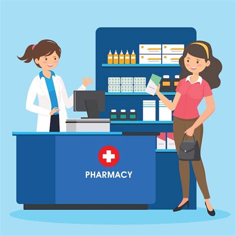 Premium Vector | Pharmacy with nurse in counter