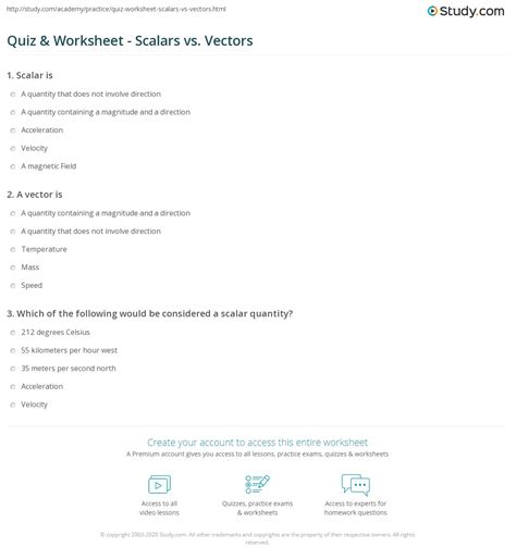 Vector And Scalar Worksheet With Answers