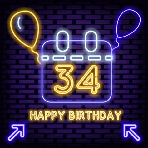 Premium Vector | 34th happy birthday 34 year old neon sign neon script ...