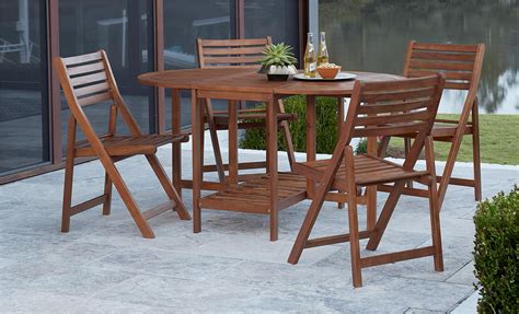 COSCO Outdoor Living 5 Piece Acacia Wood Patio Dining Table and Folding Chair Set with Chair ...