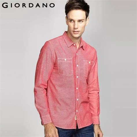 Giordano Men Shirt Worker Long Sleeves Collar Shirts Pocket Blusas Slim ...