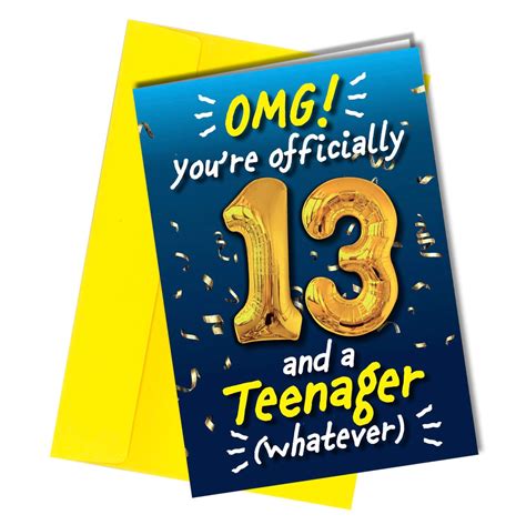 Funny Birthday Card for 13 Year Old Teenager Card Thirteen 13th ...