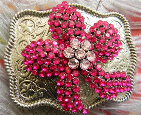 Rhinestone Belt Buckle Pink Floral Western by StepOriginals