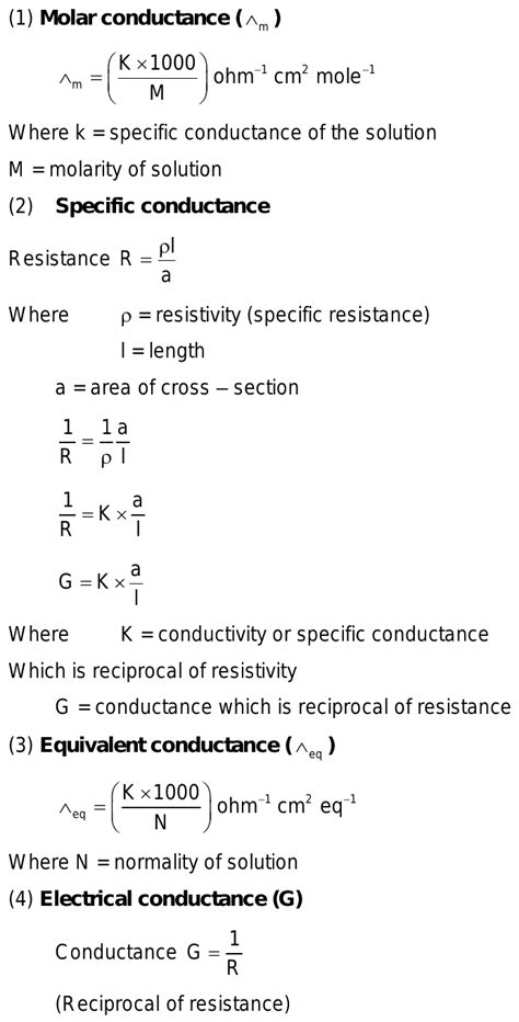 11. what are the symbols and formulae for : 1. molar conductance 2 ...