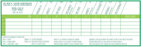 Pub Golf Scorecard Custom Printable