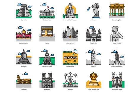 101 Landmark _ Building Icons - Aesthetic Series Iconset Template #91373