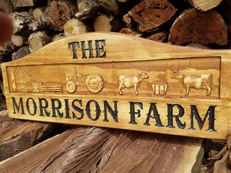 Personalized Wooden Carved Farm Sign 3D Raised Graphics Barn