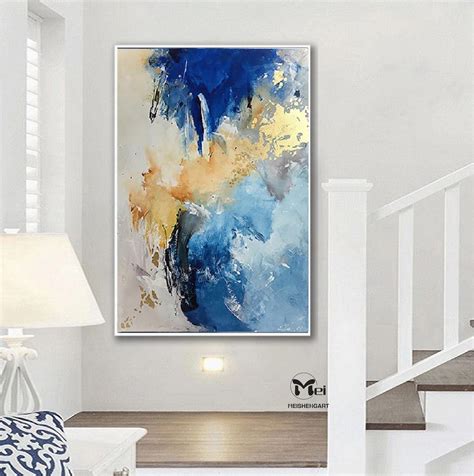 Original Acrylic Abstract Painting Blue and Gold Painting Gold | Etsy