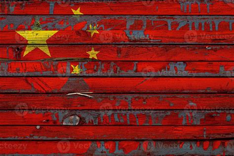 The national flag of China is painted on uneven boards. Country symbol ...