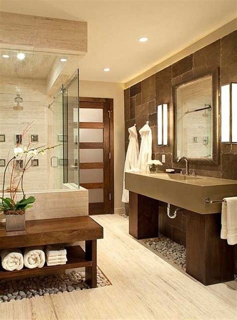 Natural stone and pebbles can make a bathroom feel like a spa bathroom. Zen Bathroom Design, Spa ...