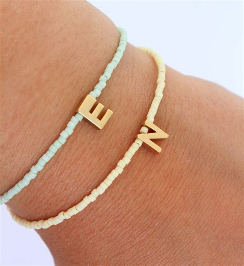 Tiny initial bracelet Pastel beaded letter bracelet