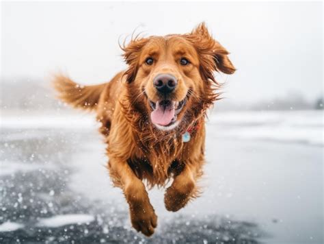 Premium Photo | Happy dog running through the snow