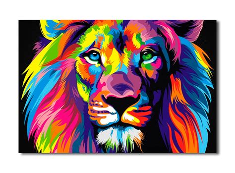 Colorful Rainbow Lion Canvas Wall Art Framed Print Abstract | Etsy