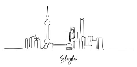 un dibujo de una sola línea del horizonte de la ciudad de Shangai ...