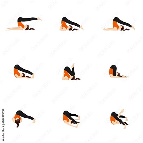 Plow modifications yoga poses set/ Illustration stylized woman ...