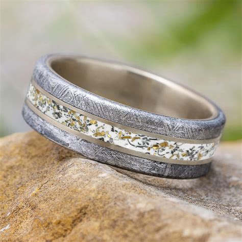 White Stardust Meteorite Men's Ring in Matte Titanium | Jewelry by ...