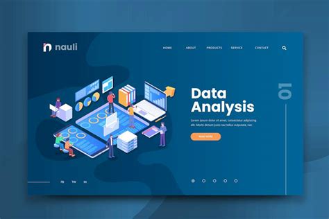 Isometric Data Analysis Web PSD and AI Template - Design Template Place