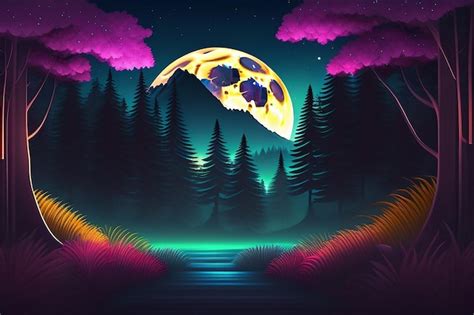 Premium AI Image | Spooky night forest background with full moon