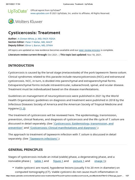 Cysticercosis - Treatment - UpToDate - 2021 | PDF | Epilepsy | Medicine