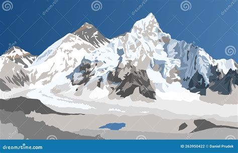 Mount Everest And Nuptse Vector Illustration | CartoonDealer.com #263950422