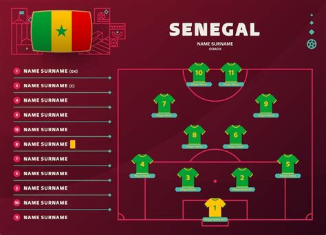 Senegal Lineup World Football 2022 Turnier Endphase Vektordarstellung Ländermannschaft ...