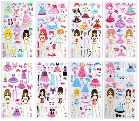 3D-SET030-DOLL3 - 8 Different Sheets Dress Up Sticker Doll 3D Puffy ...