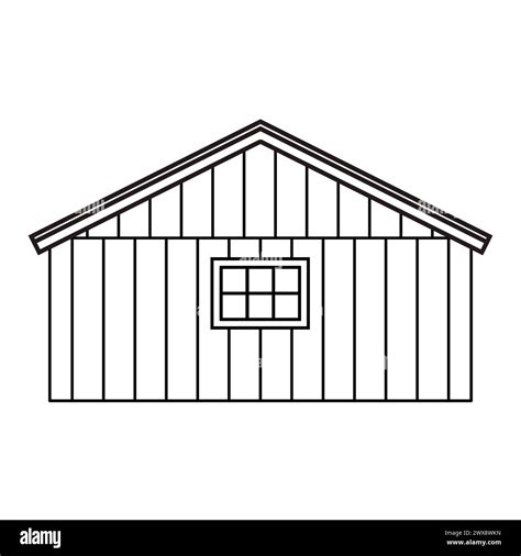 Black white small simple monochrome line wooden barn. Isolated vector ...