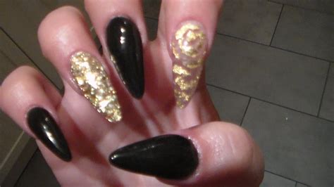 Acrylic Nails | Black And Gold - YouTube