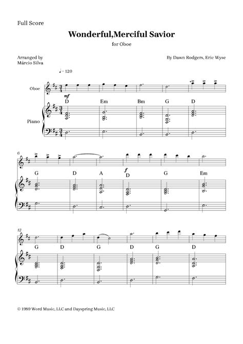 Wonderful, Merciful Savior (arr. Márcio Silva) Sheet Music | Dawn Rodgers | Oboe and Piano