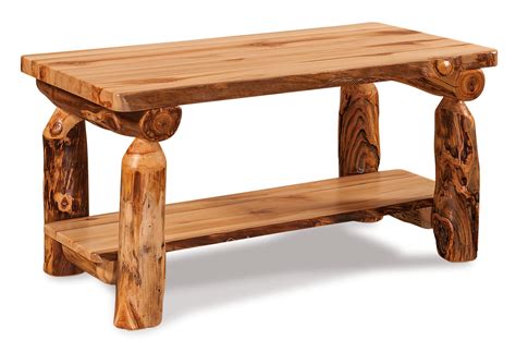 Rustic Log Coffee Table wit Shelf From Dutchcrafters