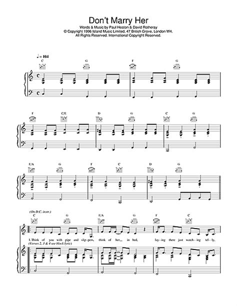 The Beautiful South 'Don't Marry Her' Sheet Music and Printable PDF Music Notes | Sheet music ...