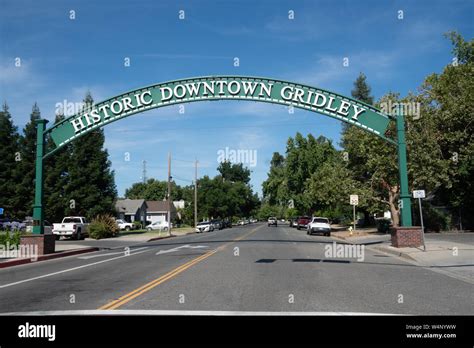 Gridley, California - July 10, 2019: Welcome arch to Historic Downtown ...