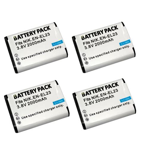 4 pcs 2000 mAh EN EL23 ENEL23 EL23 Battery for Nikon COOLPIX P600 S810c ...