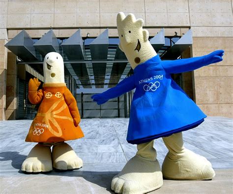 Phevos, right, and Athena, the official Athens 2004 Olympic Games mascots, wave in front of a ...