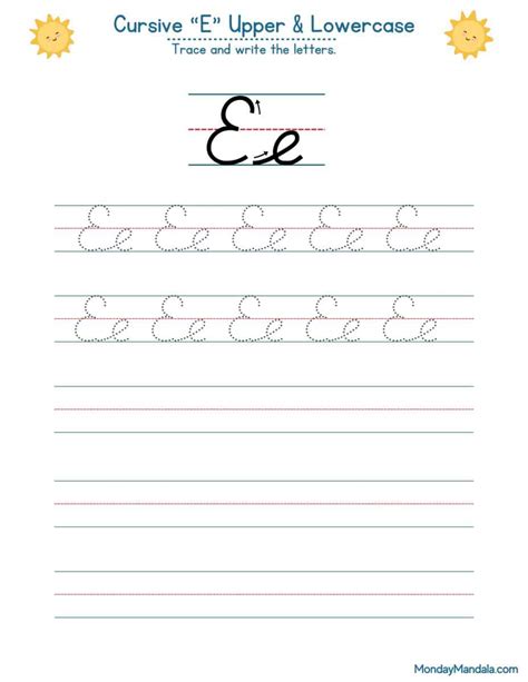 10 Cursive E Worksheets (Free Letter Writing Printables)