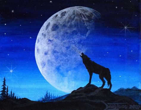 Moon Howl/wolf Art/original Acrylic Painting/wolf Howling at Moon/color Realism/moody Artwork ...