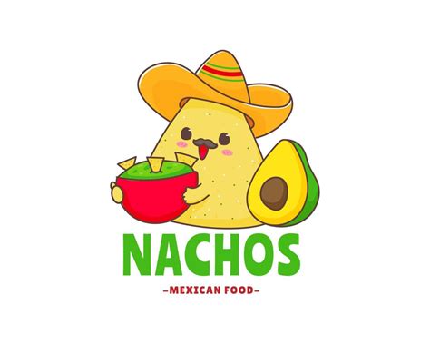 Nachos cartoon logo. Mexican food. Traditional street food. Cute adorable food character concept ...