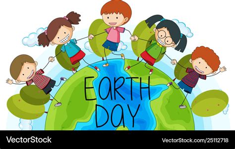 Children on earth day logo Royalty Free Vector Image