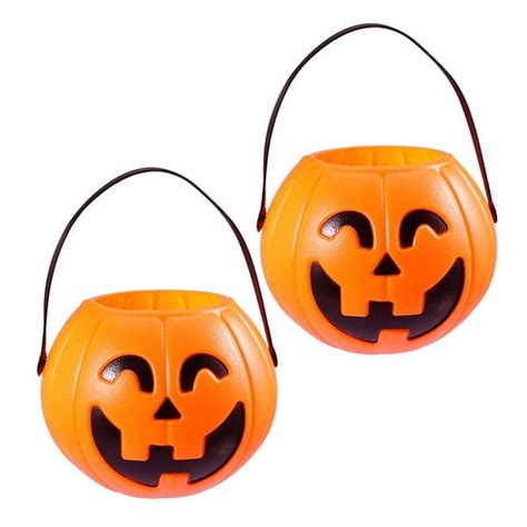 HOMEMAXS 2 Pcs 17cm Halloween Portable Pumpkin Bucket Children Trick or Treat Pumpkin Candy Pail ...