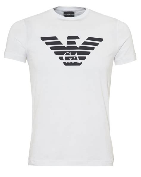 Emporio Armani Mens Large EA Eagle Branding T-Shirt, Slim Fit White Tee