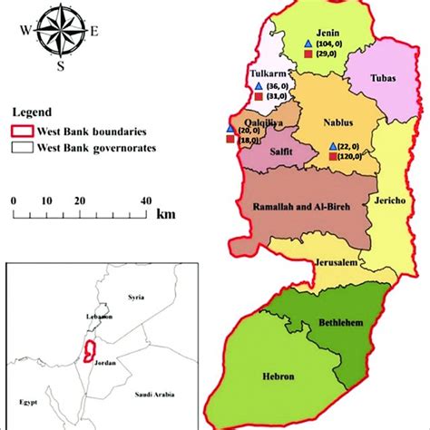 The Map of Palestine (West Bank), showing the areas where the samples... | Download Scientific ...