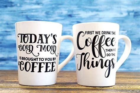 DIY Funny Coffee Mugs + Free SVG Cut Files - Happiness is Homemade