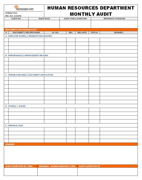 Monthly Audit Of Documents And Record Of Human Resources – in Sample Hr Audit Report Template ...