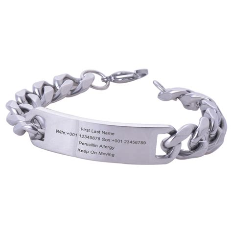 Personalized Men Stainless Steel ID Bracelet Engraved Medical ID Alert ...