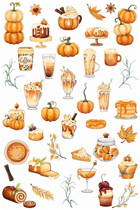 Pumpkin Spice Clipart Watercolor Pumpkin Clipart Fall Clipart Thanksgiving Pumpkin Spice Latte ...