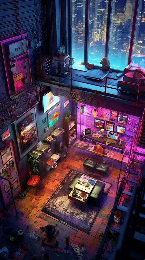 A Cyberpunk Apartment with a Mezzanine | Cyberpunk house, Cyberpunk ...